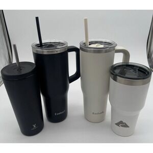 Lot Of 4 Insulated Tumblers Meoky Embark Ozark Trail Black White Handles‎